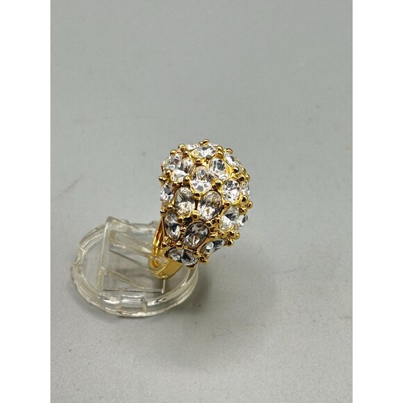 KJL Rhinestones Ring Size 6.5 Domed Gold Tone Clear Rhinestones Sparkly Ring - Picture 5 of 10